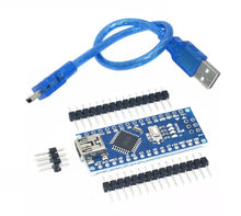 Cargar imagen en el visor de la galería, Placa desarrollo NANO Atmega 328p Mini USB Pines sin Soldar + Cable USB