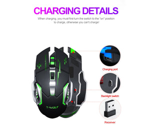 Mouse Gamer Inalámbrico Usb Recargable Led T-wolf